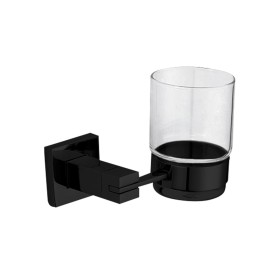 Barcelona Series - Glass For Toothbrushes With Black Finished AISI 304 Stainless Steel Support Barcelona Series - Glass For Toothbrushes With Black Finished AISI 304 Stainless Steel Support